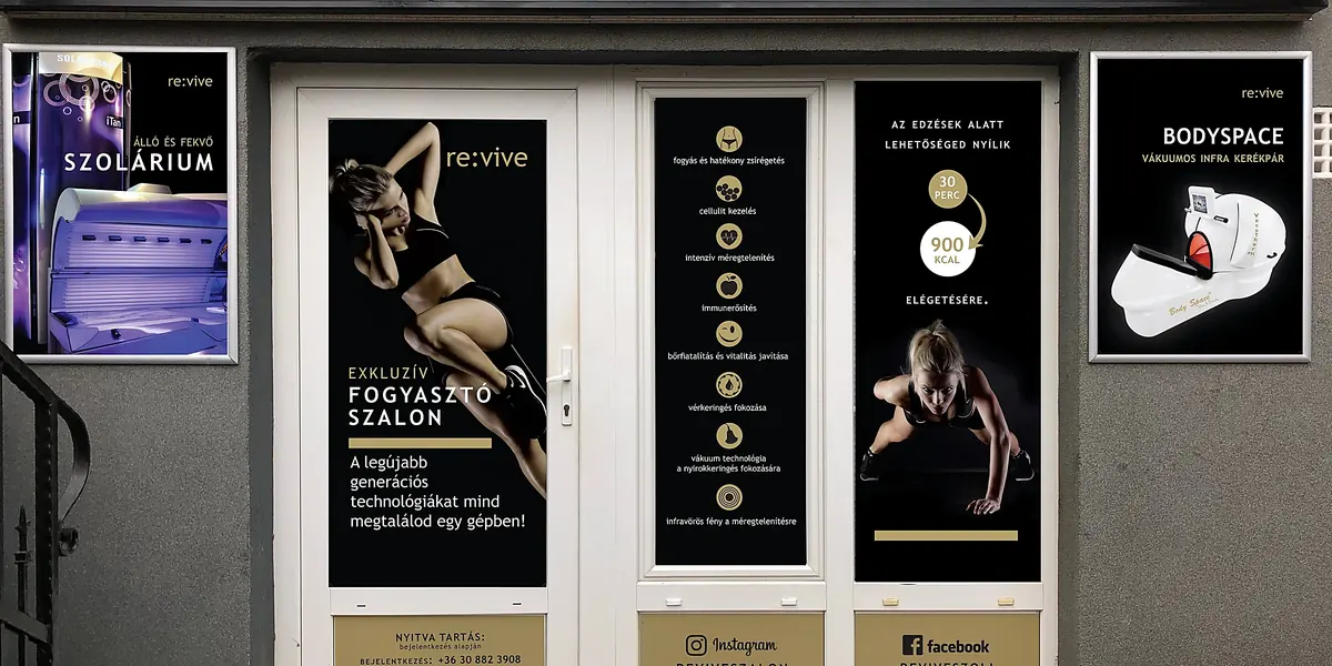 A Revive szalon bejárata Nyírteleken, a Dózsa György utcában